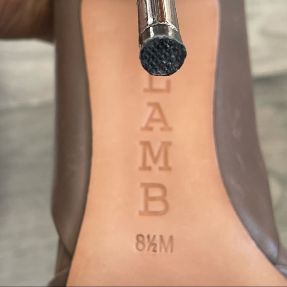 L.A.M.B Dark Tan Soft Leather Pointed Shoe Silver Stiletto Heel Women Size: 8.5 - Picture 13 of 16